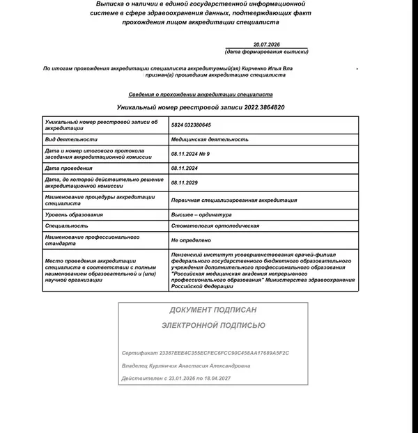 Сертификат — Кирченко Илья Владимирович