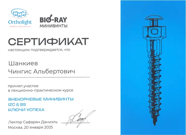 Сертификат — Шанкиев Чингис Альбертович